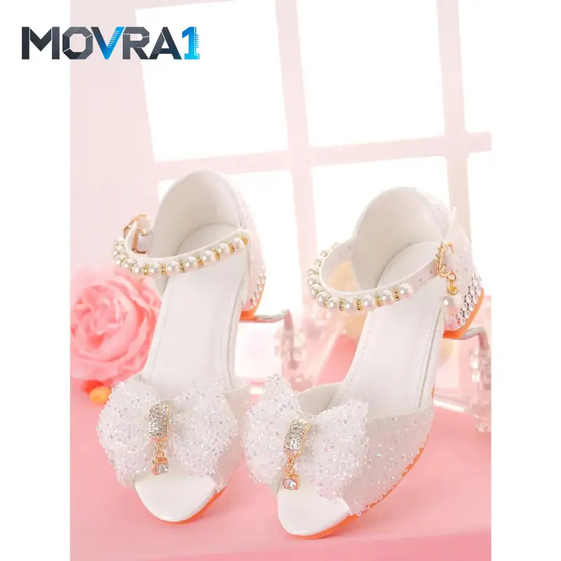 MOVRA1 2026 Girls' Formal Dressy Sandals - White-Heel Kids' Footwear with Flexible Material, Prop 65 Safe for Formal Events, Runway Look Performances, Secure Strap