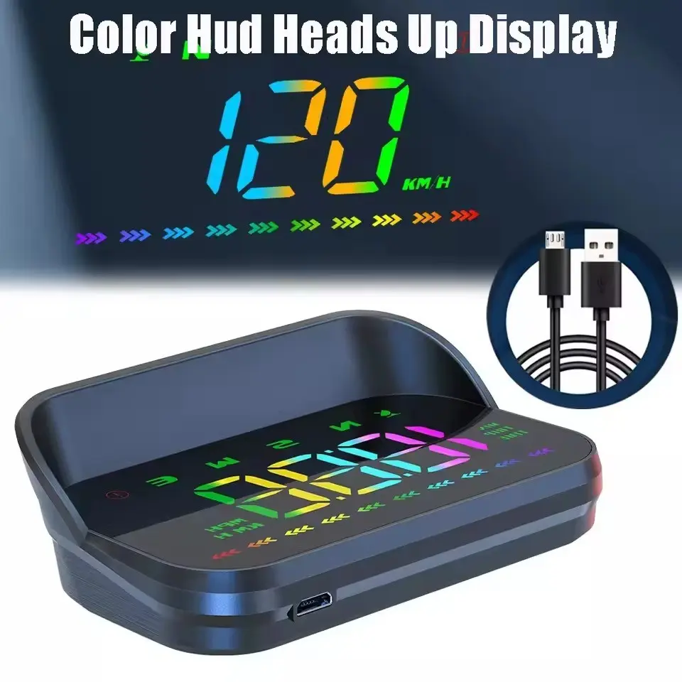 M23 Colorful Car Hud Display, GPS Digital Speedometer, Windshield Speed Projector, Shows Compass, Time, Odometer, Over-Speed Alert, Fatigue Warning, Universal Fit
