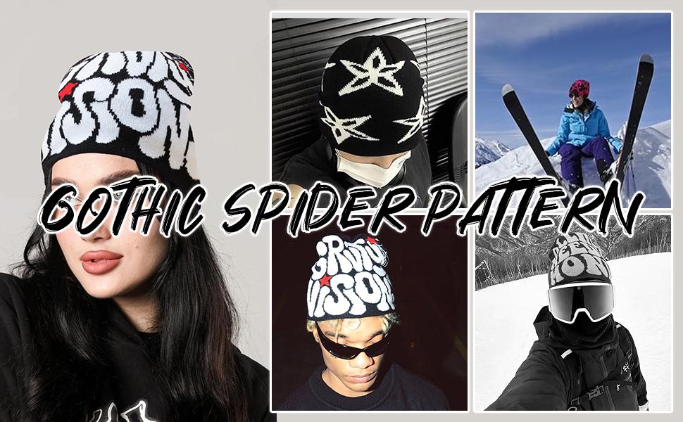 Y2K Beanie Hats Knitted Wool Pullover Hat Letter Star Jacquard Hat ...
