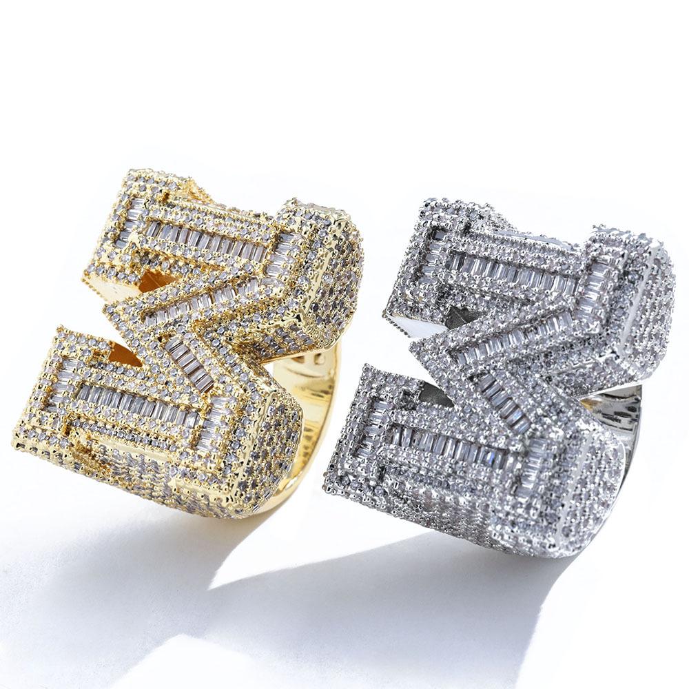 FSTVE  New style hip-hop English zircon letter ring for men, trendy and personalized ring for fashionable guys