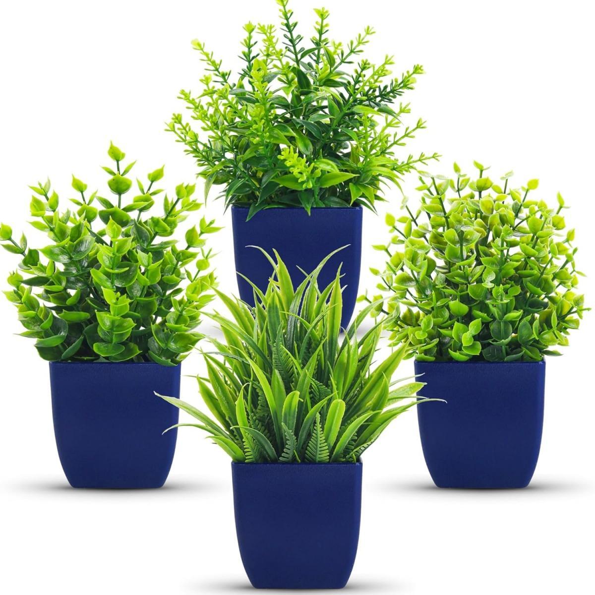 Artificial Potted Plant Set, 4-Count Faux Plants with Pots, Fake Plants for Home and Office Shelf Decor, Garden Ornaments