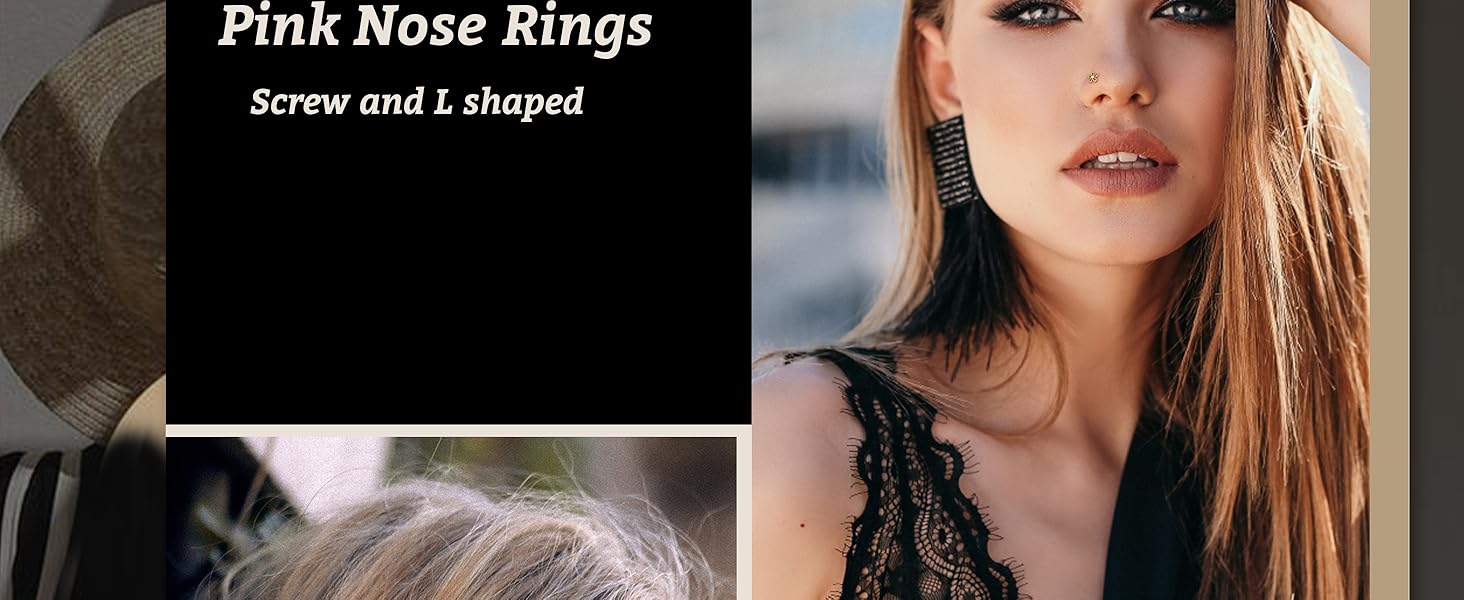 Charm Cute Summer Glow Dainty Nose Piercing Jewelry 20G L-Shaped Corkscrew Studs with Pink CZ Opal, Heart/Star/Butterfly/Moon Charms