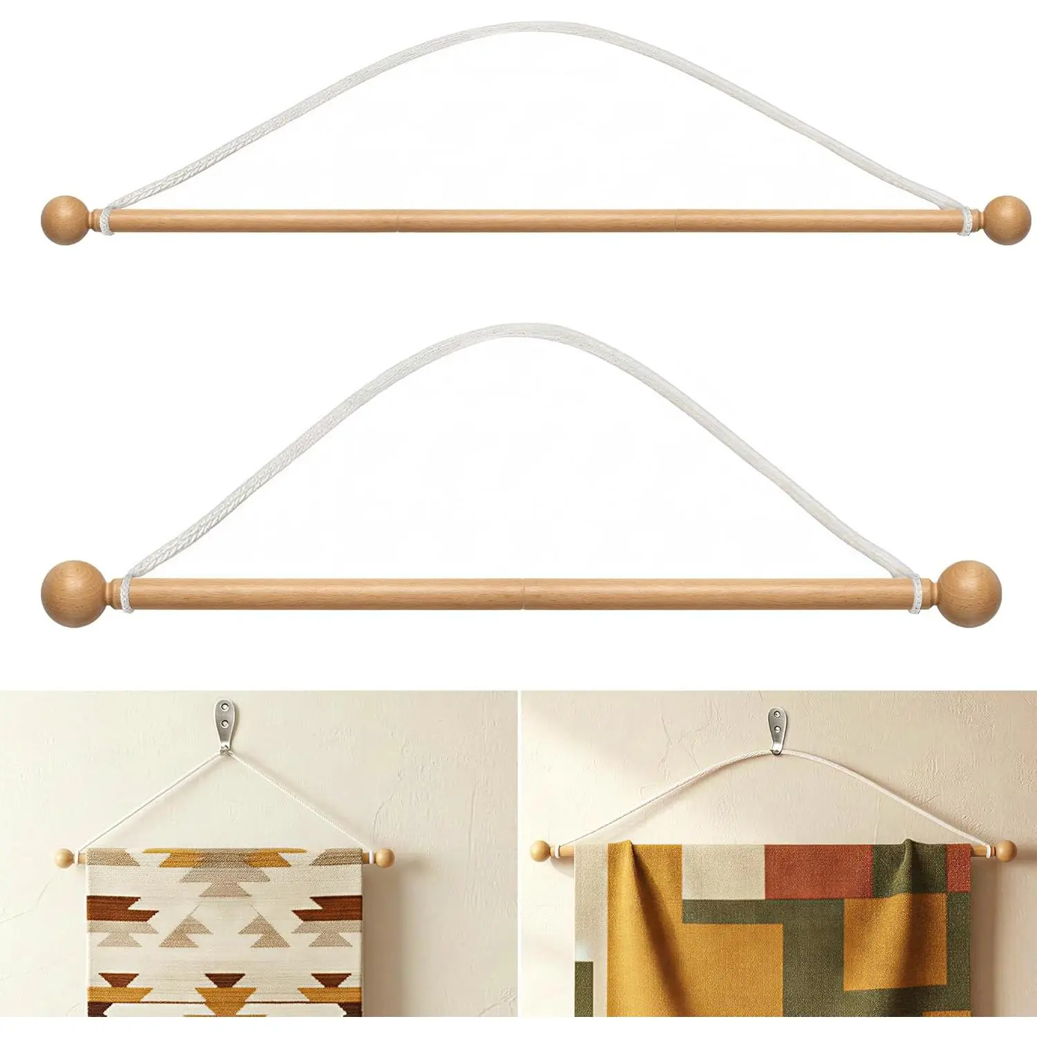 holoith 2 Pack Wooden Tapestry Hangers Tapestry Hanging Rod Adjustable Wood Rug Hanger 16-32 Inch Wall Hanging Tapestries Rods Rug Hangers for Walls