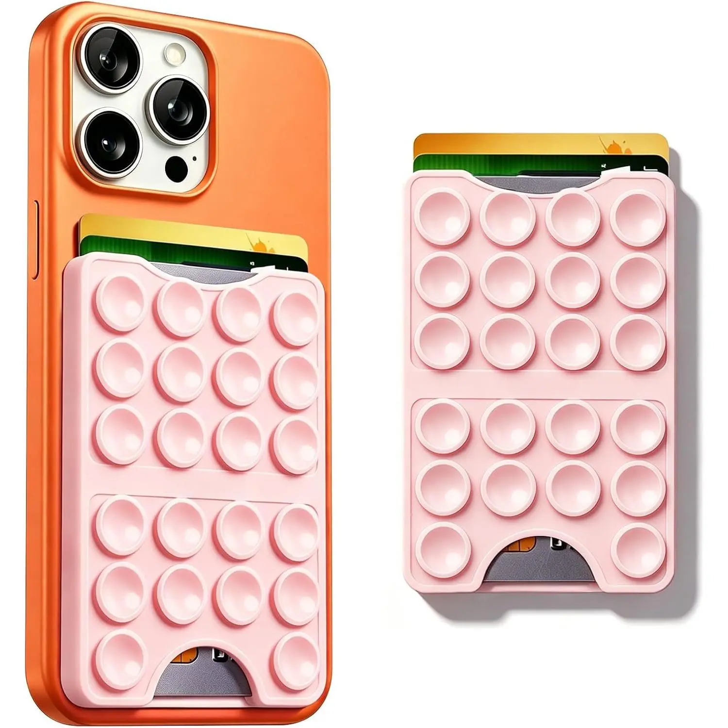 Suction Cup Card Holder Suitable for Phone Cases, Phone Wallet Stick to The  of The Phone, Can Hold Up to 3 Cards, Suitable for Selfies and Videos, 2.28"x3.54" (Chalk )