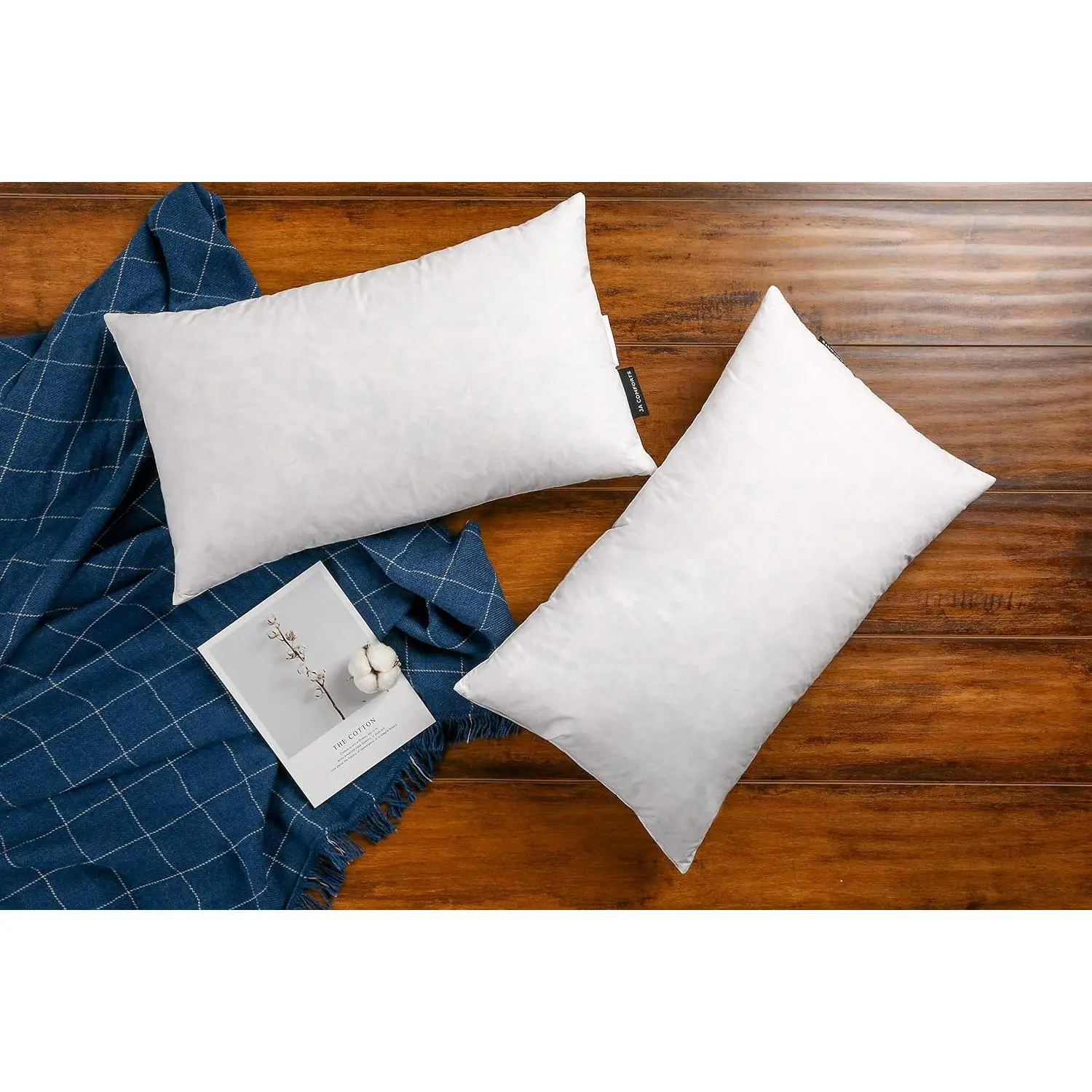 Goose Down  Throw Pillow Inserts - Set of 2, 20oz High Filling Weight, 12×20, 5% Down Filling, 250 TC  Cover, Square, White