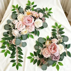 Nude Milk Tea Color Artificial Arch Corner Flowers, Soft Korean Style Eucalyptus Hanging Flower Art, Wedding Decorations, Decorative Faux Flowers
