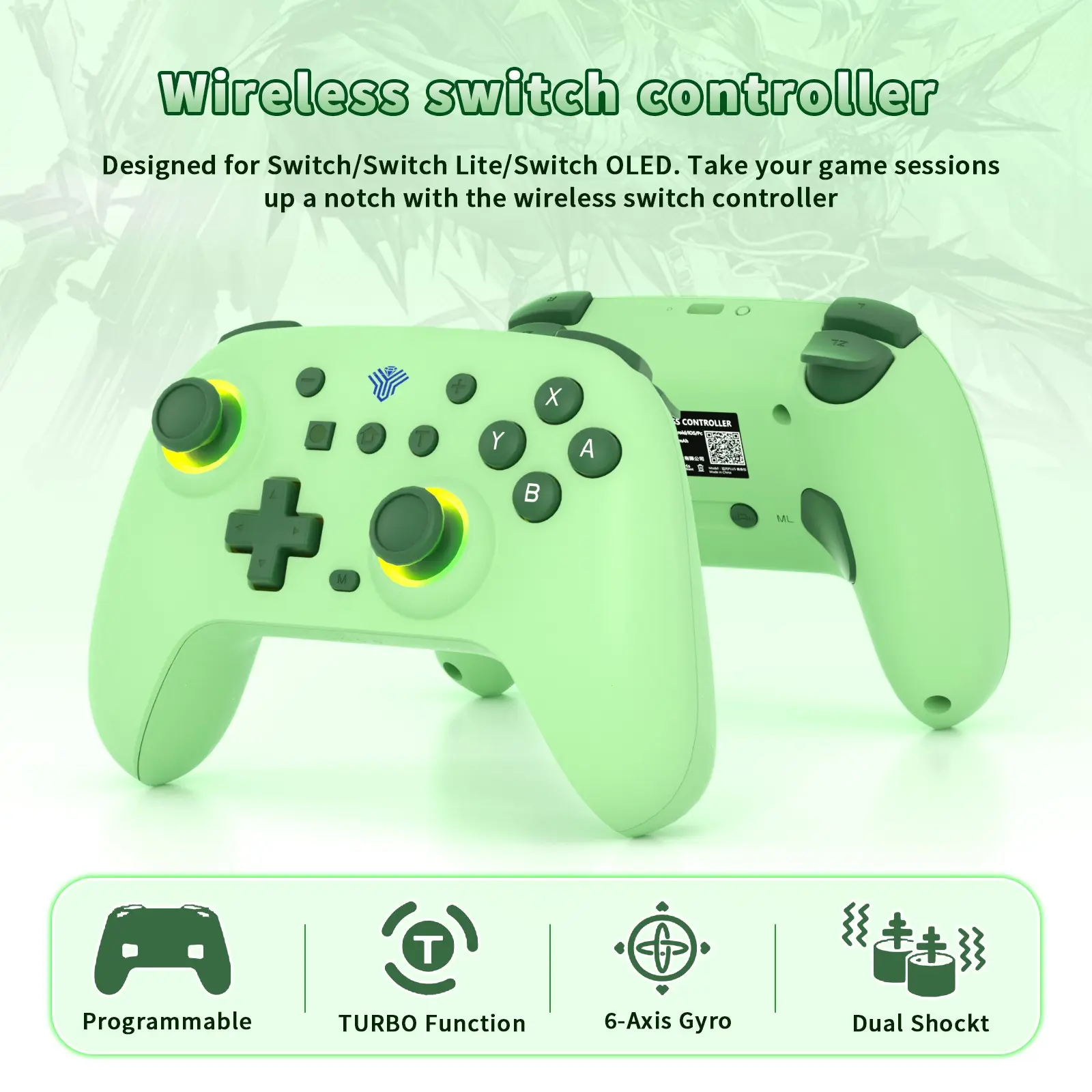 High-Performance Wireless Game Controller for Switch PC Steam Android iOS Windows, RGB LED Lights Ergonomic Design 800mah Battery