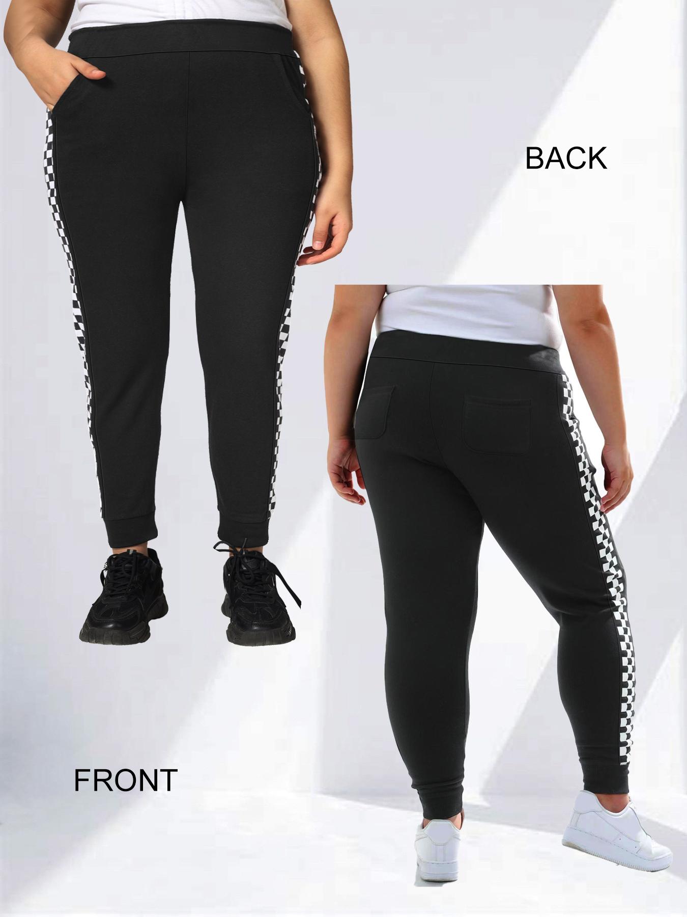 Plus Size Women's Casual Pants, and Checkered Joggers, Comfortable High Waisted Pants for Everyday Wear, Fashionable Plus Size Clothing