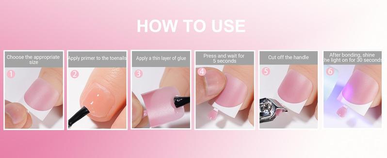 Toe Nail Press Ons, French Tips Toe Press On Nails, 150pcs Square Pre-Designed Soft Gel Thick False Toenail Extension, Berry Pink Full Cover Acrylic for DIY 15 Sizes