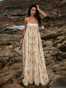 Women's Summer Loose Long Ditsy Floral Print Vacation Dress, Perfect for Daily Outing, Travel, and Leisure, Comfortable and Stylish