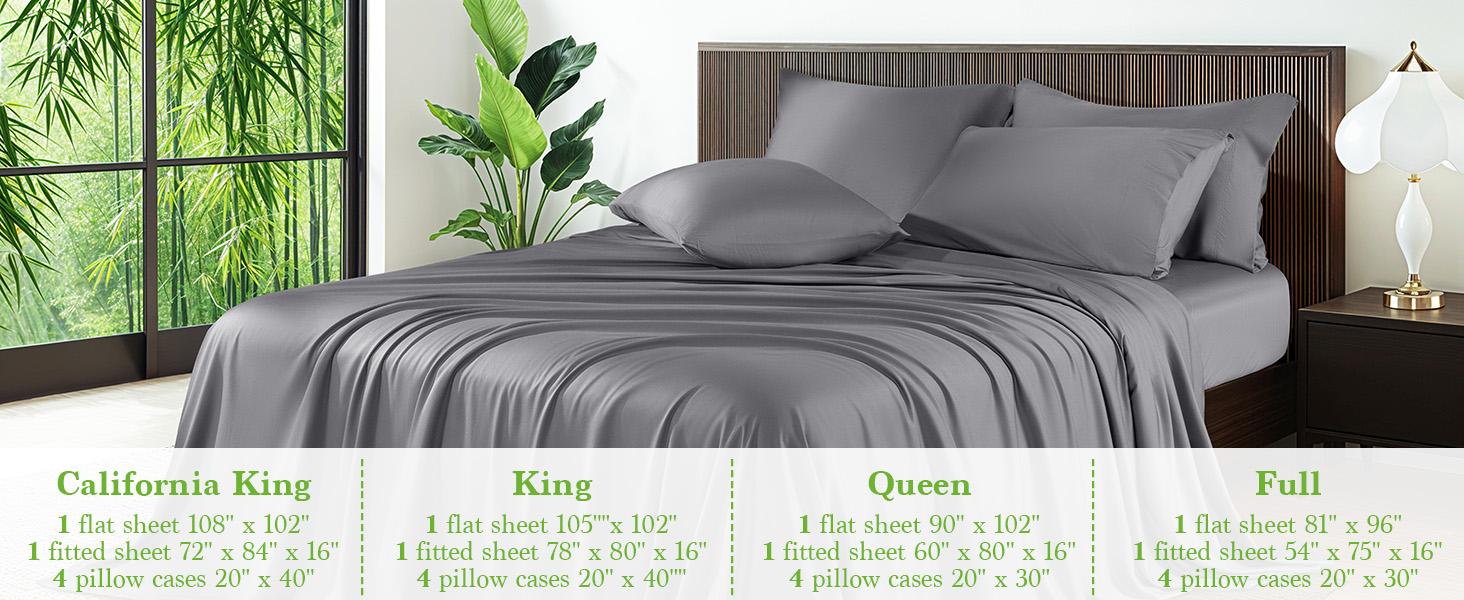 100% Viscose Derived from Bamboo_ Sheets Set, Breathable Cooling Bed Sheets, Hotel Quality Sheets, 16 Inch Deep - 6Pcs (Grey, King)