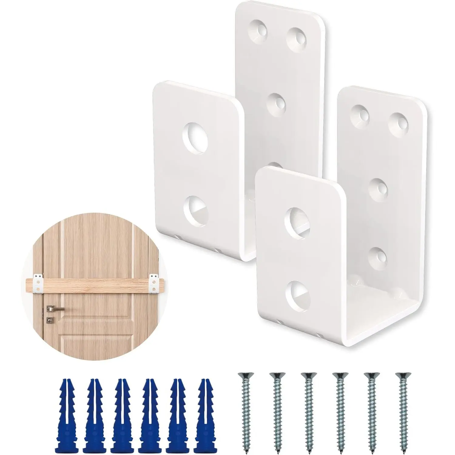 2 Pack White Door Barricade Brackets – Heavy Duty 2x4 U Bracket Door Brace Reinforcement Plates with Screws, Wall Mount  Bar Holder for Front Door Safety, Anti-Rust Steel, Easy Install