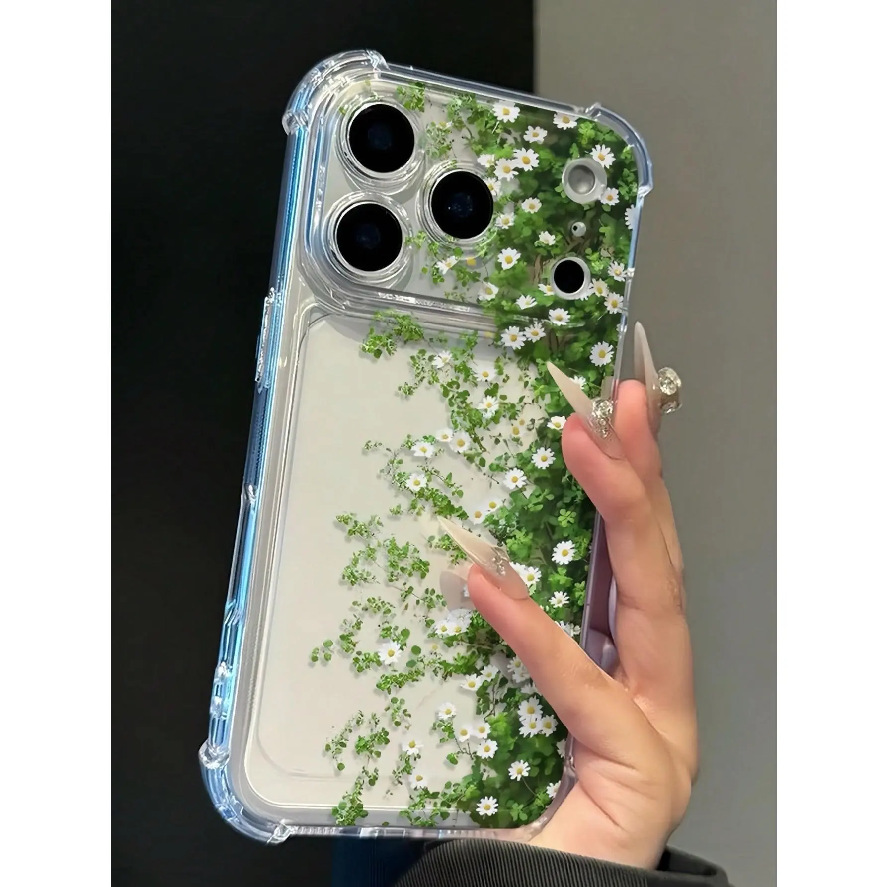 Daisy Flower Transparent Anti-Fall Phone Case, Minimalist Spring Style Phone Case, Suitable For Daily Use, Compatible With IPhone 15/15 Pro/15 Plus/15 Pro Max/16/16 Pro/16 Pro Max/17/17 Pro/17 Pro Max/12/12 Pro