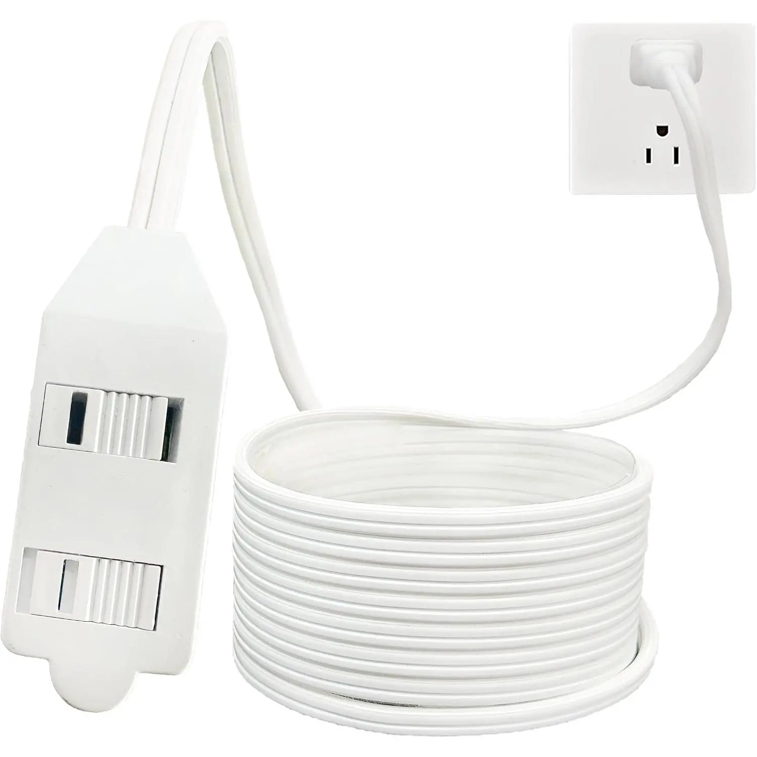10 Ft White Flat Extension Cord with 6 Outlets Power Strip Indoor | UL Certified, 16/2 SPT-2 , 2 Prong Design, Ideal for Behind Furniture, Computers and Multiple Devices