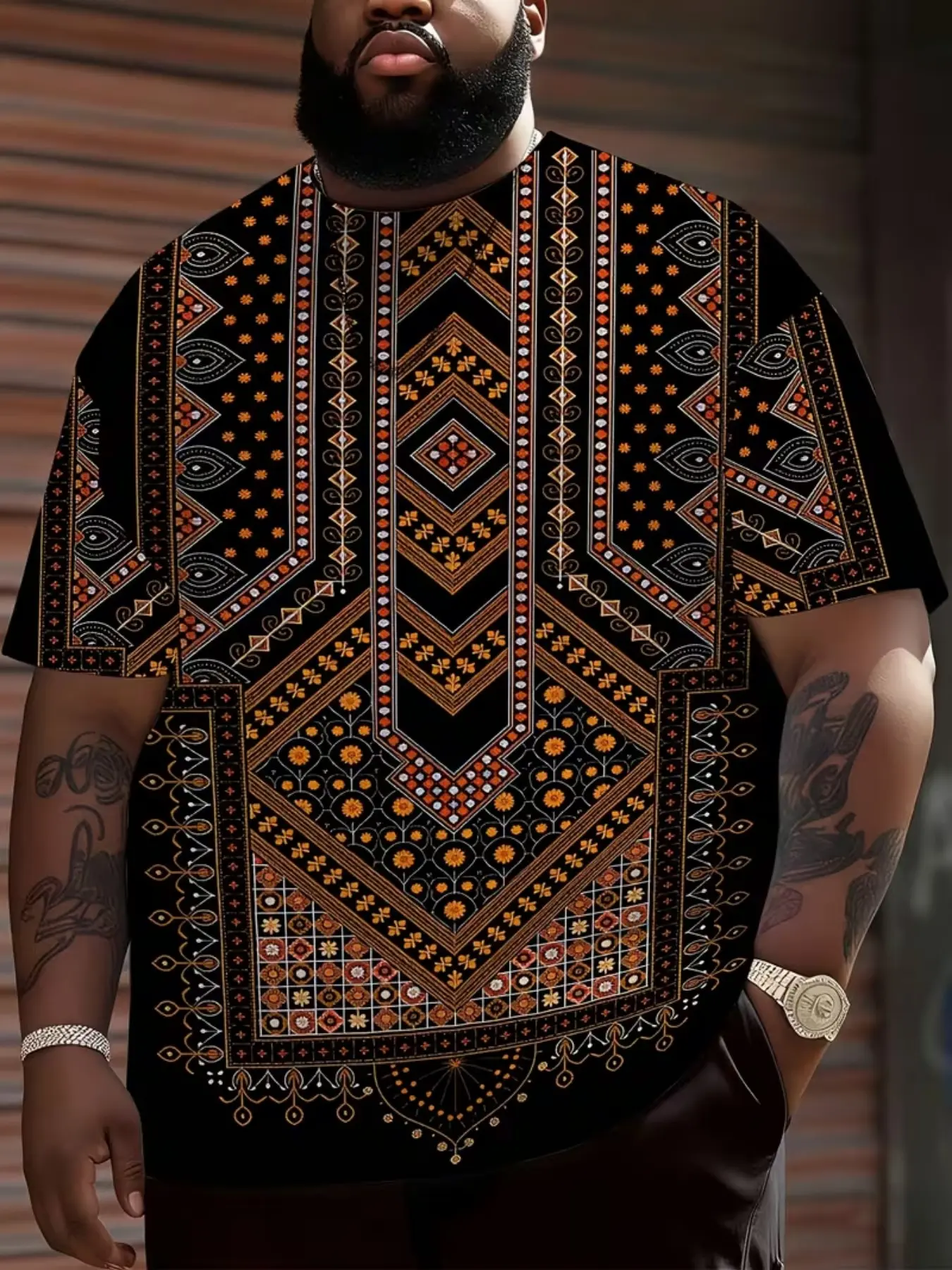 Men's African Dashiki Shirt, Full Tribal Print Short Sleeve Round Neck Top, Traditional Ethnic Wear, Casual, Bold Colors, Casual Fashion Shirt