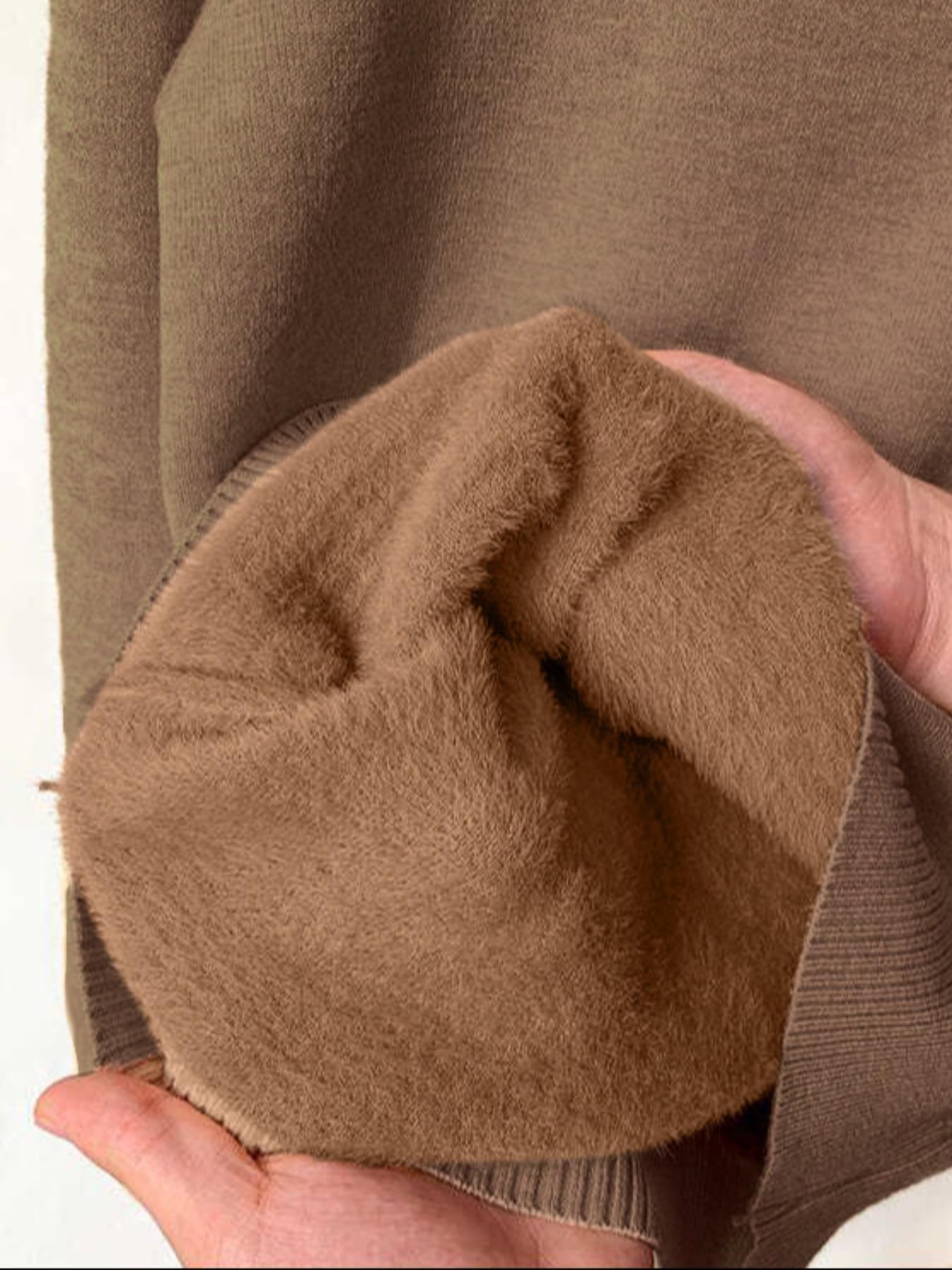 Women's Solid Thermal-Lined Drop- Shoulder High Neck Sweater, Casual Long Sleeve Jumper For Daily Outdoor Wear, Women's Knit Top for Fall & Winter