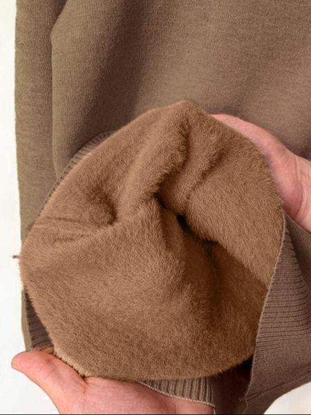 Women's Solid Thermal-Lined Drop- Shoulder High Neck Sweater, Casual Long Sleeve Jumper For Daily Outdoor Wear, Women's Knit Top for Fall & Winter