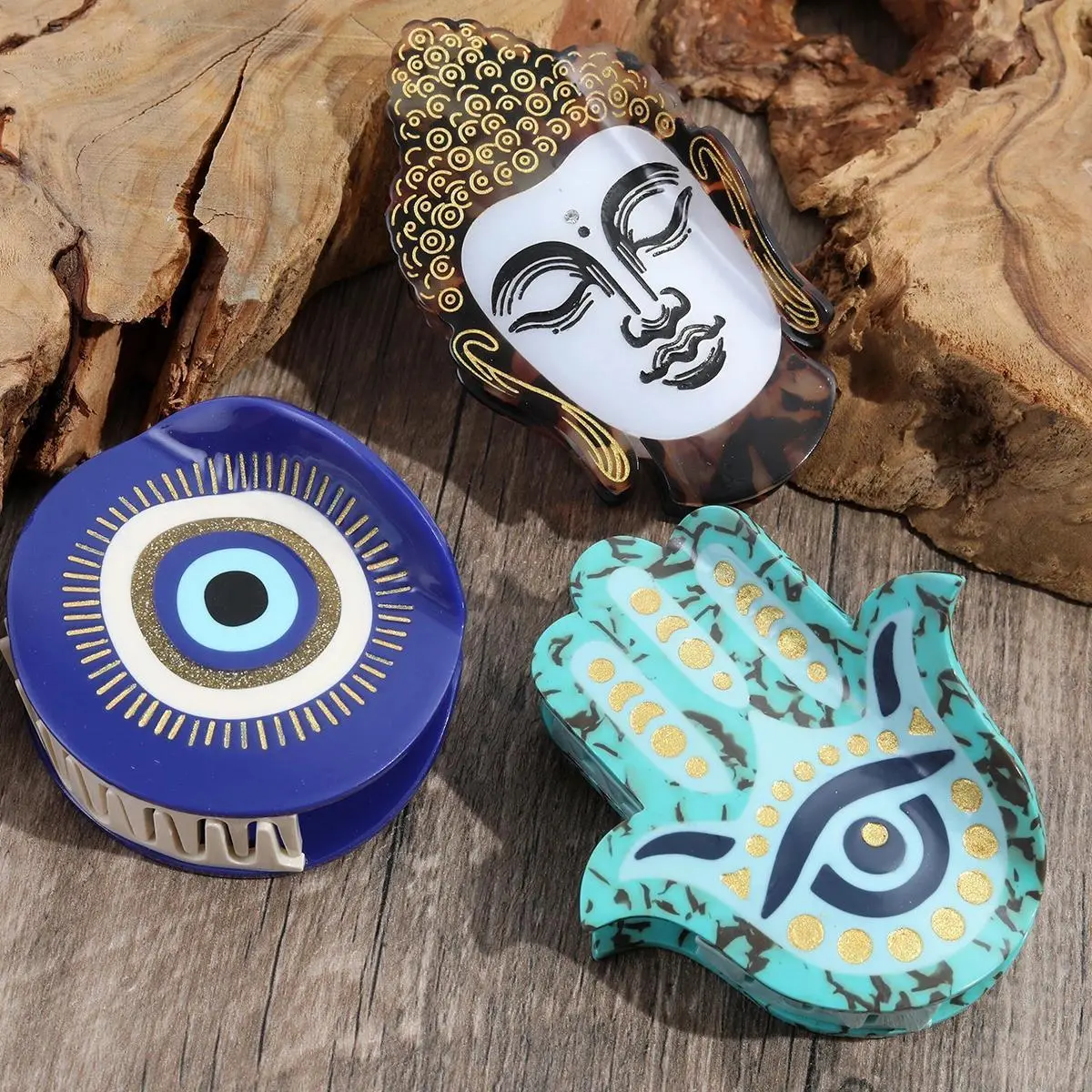 1 piece personalized evil eye hamsa hand buddha hair claw clip mother days holiday gift Personalized women's hair clip