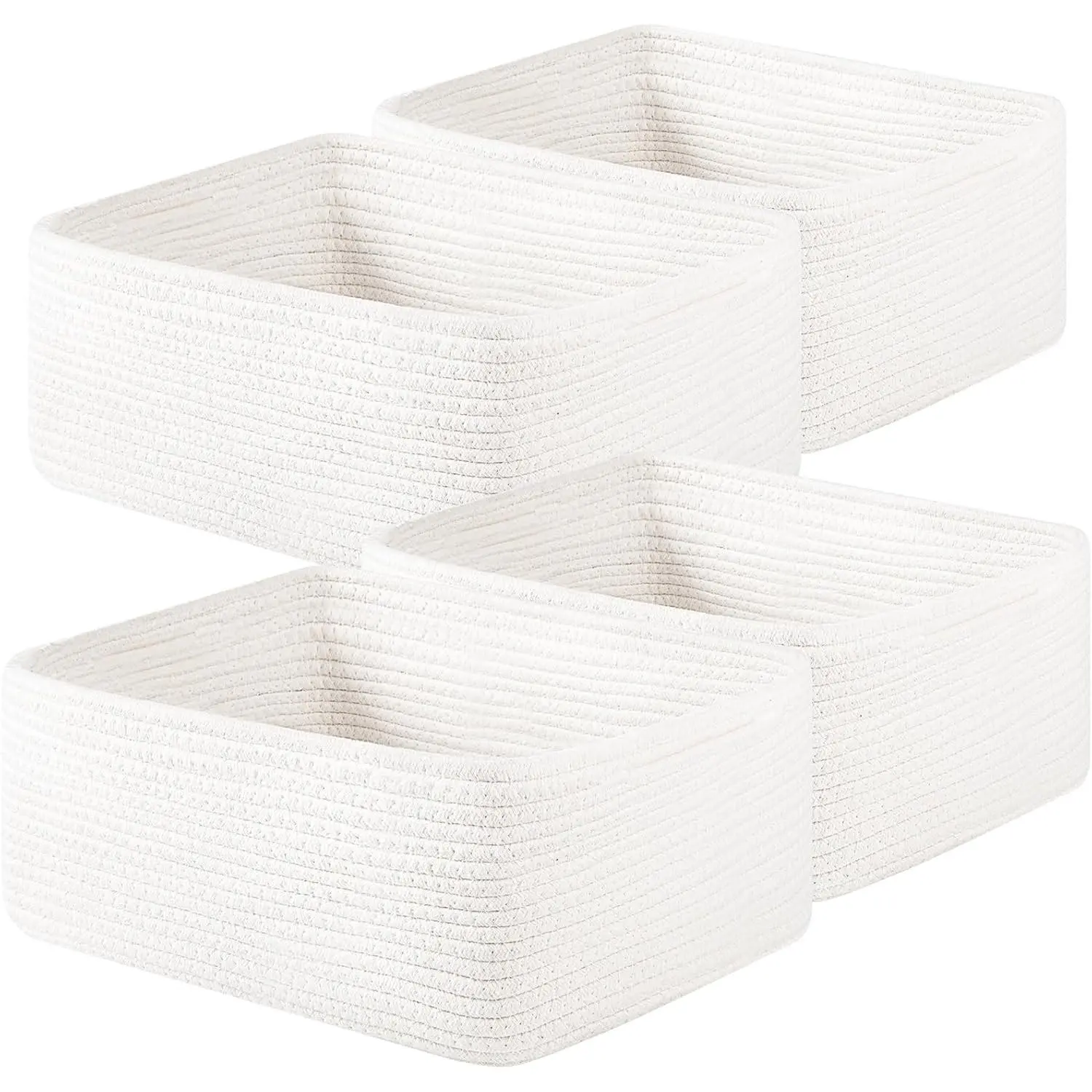 4 Pack 14.17 * 11.02 * 6.3IN Storage Baskets for Organizing Shelves, Woven Rope Baskets for Organizing Books, Clothes, Decorative Basket for Living Room, Nursery, Bedroom, Gift Basket, White