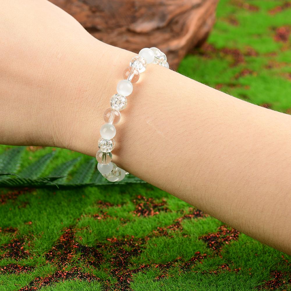 Anxiety Relief Crystal Bracelet for Women Men, Clear Quartz Moonstone Spiritual Jewelry for Calming Mind, Mental Balance & Communication, Boho Healing Reiki Gift