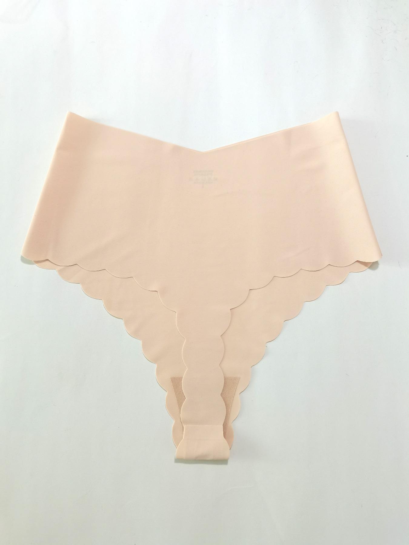 Women's Solid Scallop Trim High Waist Panty, Soft Comfy Breathable Seamless Knicker for Daily Wear, Underwear for All Seasons, High Waisted Seamless