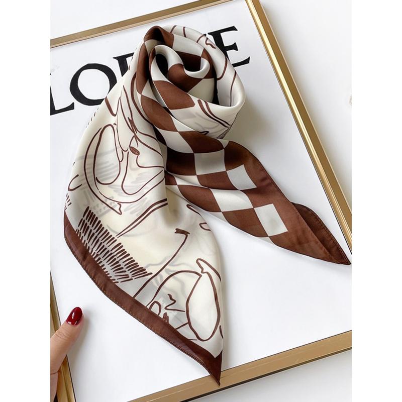 Square Plaid Printed Sun protection Shawl&Scarf Modern Luxury Brown Cool