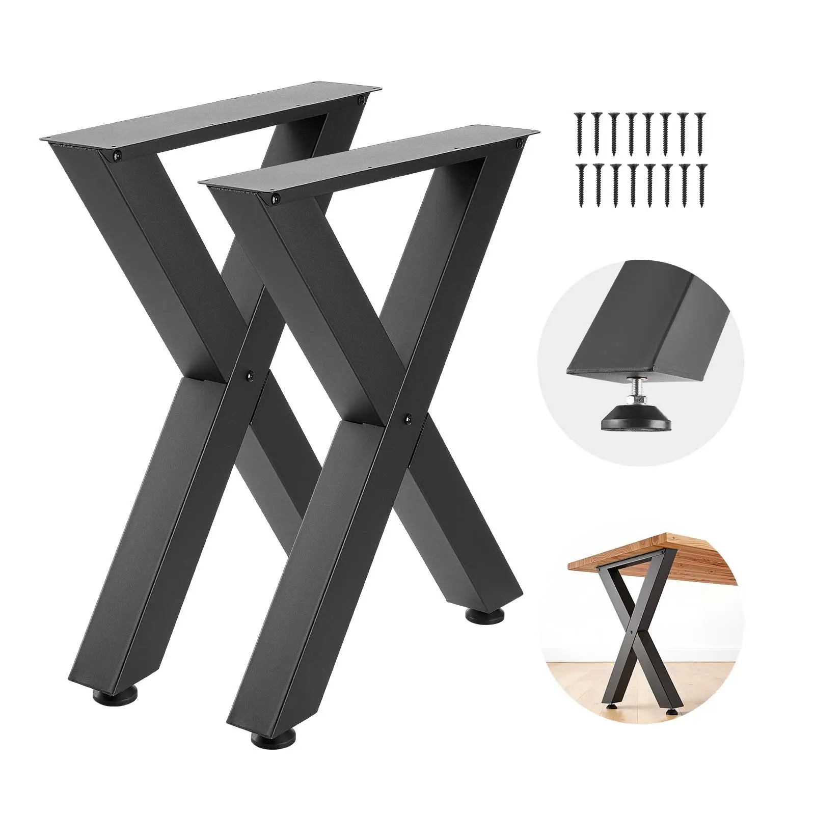 VEVOR Heavy-Duty Powder-Coated Carbon Steel X-Frame Furniture Legs (2 PCS, Black, HXZTXX28-24, Black Hardware), 23.6x4.7x29.5 in, 2204 lbs / 1000 kg Exceptional Load Capacity, Easy Assembly & Maintenance, Modular Design, for Workbench, Home Office Desk