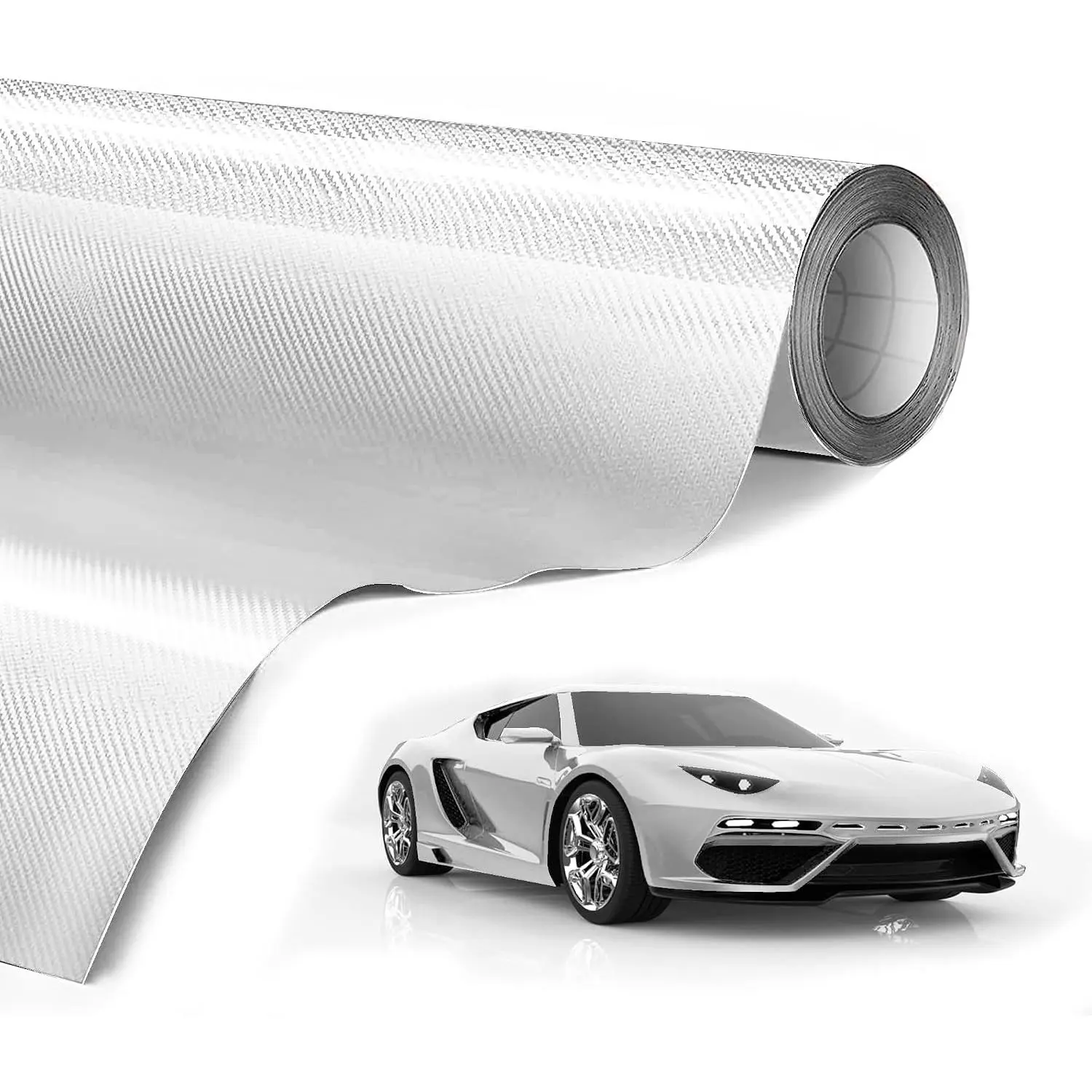 6D Carbon Fiber Vinyl Wrap Roll, Glossy  Wrap Film Featuring Bubble Free Air Release Technology,   DIY Interior Exterior Decoration (Carbon Fiber White, 1ft x 5ft)