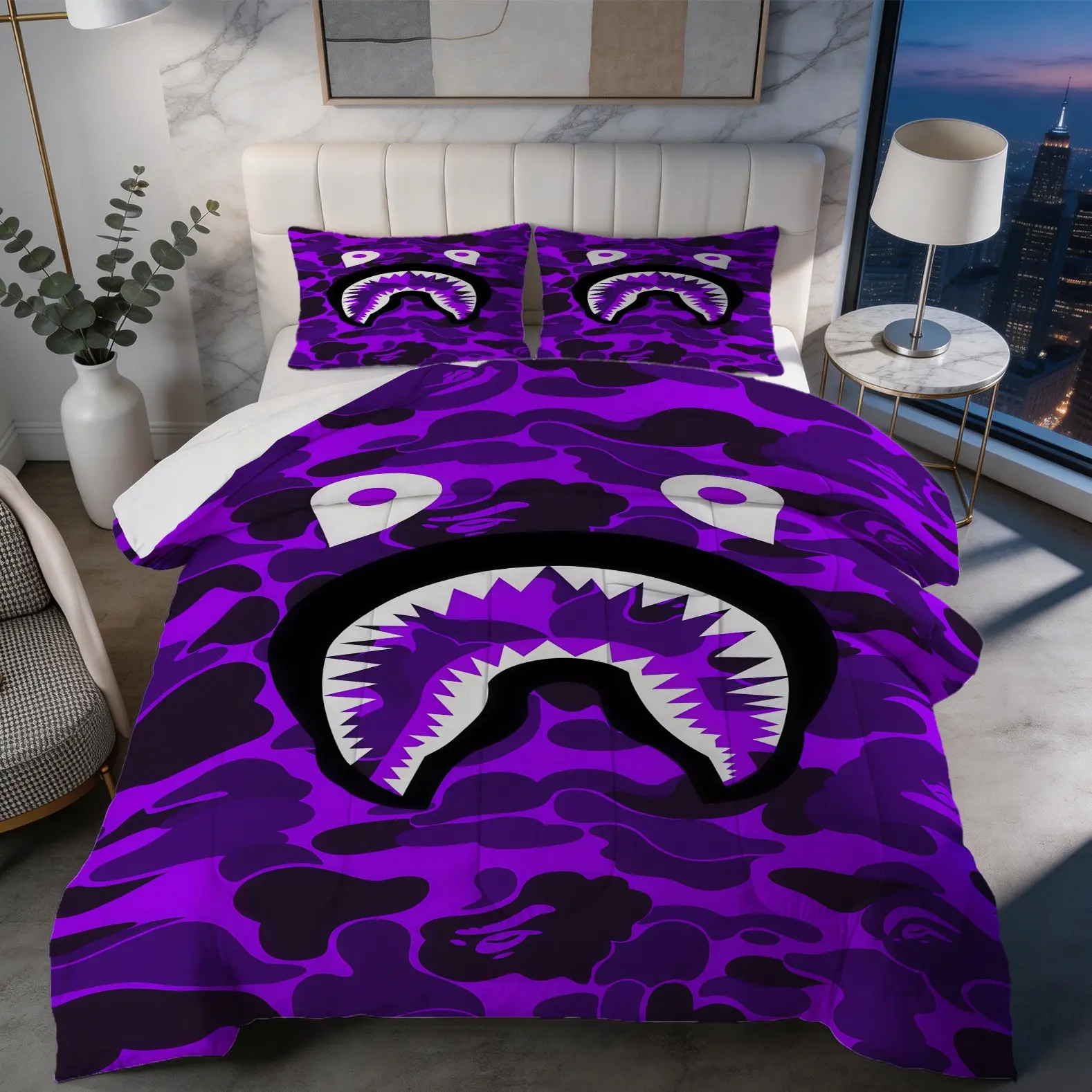Camouflage Shark Head Pattern Comforter Set, Including 1 Comforter And 1 Or 2 Core-Free Pillowcases, Suitable For Home Or Dormitory Decoration, Very Suitable Holiday Gift