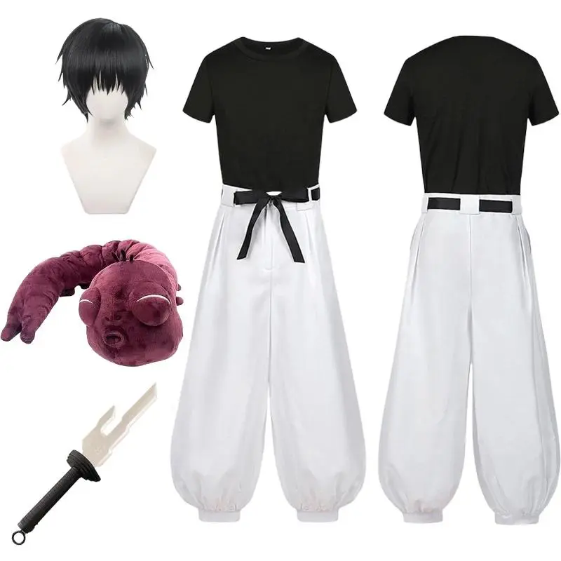 Jujutsu Kaisen (JJK) Cartoon Character Cosplay Set - Fushiguro Toji, Satoru Gojo Outfits, Package Includes Wig, T-Shirt, Pants, Rose Net, Sword, Party Accessories for Halloween, Christmas Gifting (Festive & Party Supplies)