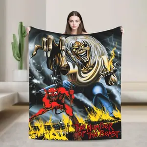 Band I-Iron M-Maidens Blanket Quality Super Warm Throw Blanket Winter Child Bedroom Comfortable Bedspread, Lightweight, skin-friendly, breathable, and soft, Perfect Birthday Christmas Father’s Day Holiday Gift for Rock Music Fans Man Cave Home Decor