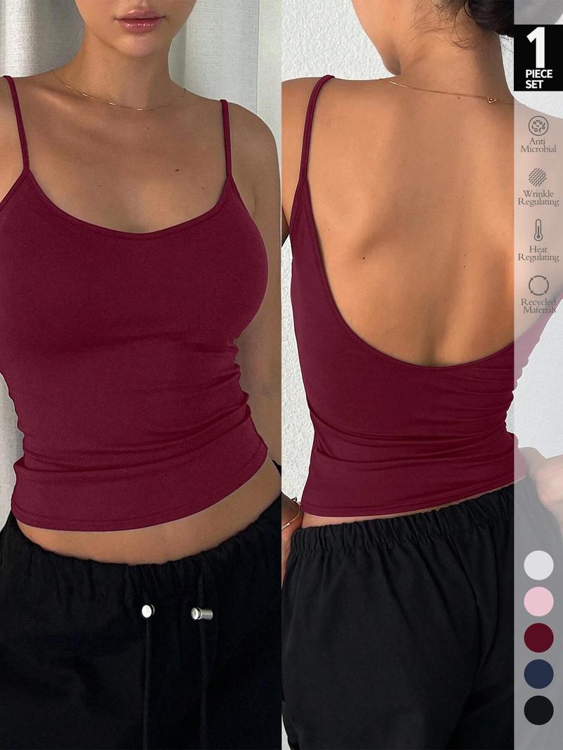 Women's Solid Backless Racerback Tank Top, Casual Sleeveless Top for Daily Wear, Ladies Clothes for All Seasons