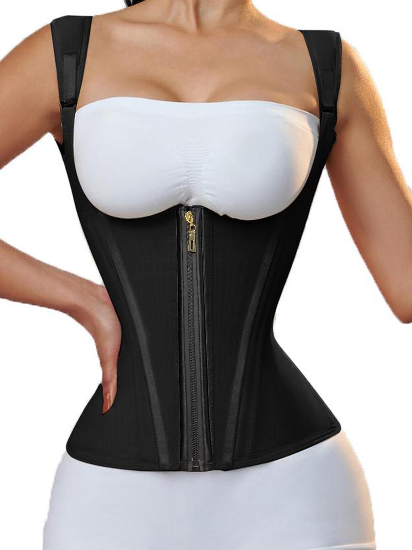 Women's Adjustable Hook & Eye Closure Zipper Front High Compression Shapewear Top, Open Bust Tummy Control Corset, Compression Waist Shaper, Ladies Shapewear for All Seasons
