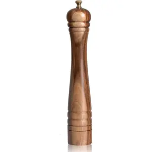 Pepper Mill, Pepper Grinder with Adjustable Stainless Steel Grinder, Acacia Wood, Height 30 cm / 12 inch