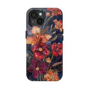 Dark Whimsical Floral Pattern Smartphone Casing - Durable, Shock-Absorbing Protective Cover for iPhone Series, Cellphone Accessories for Enhanced Protection
