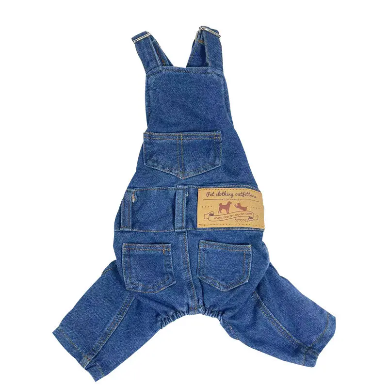 Washed Denim Dog Overalls, Stretchy Comfort Pet Jean Jumpsuit, Adjustable Strap Puppy Suspender Pants, Vintage Western Style Dog Clothes for Small Medium Dogs Daily Walking Outfits