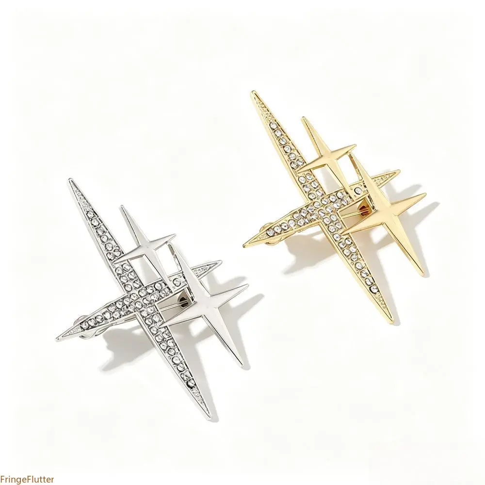 2PCS Cool Starburst Star Brooch Set, Functional Anti-Gap Safety Pins, Decorative Collar Lapel Pins for Sweater, Suit & Daily Outfit Styling