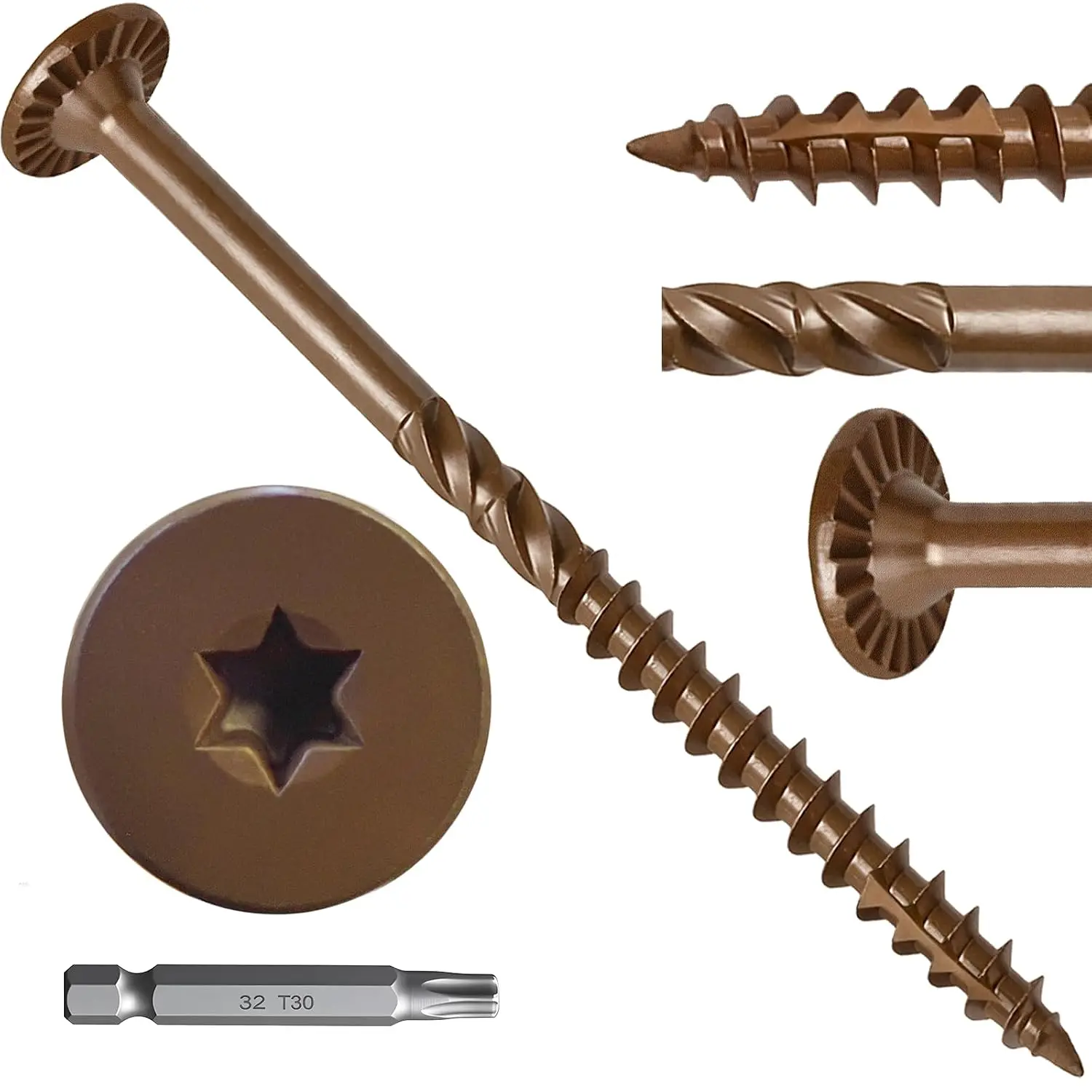 Screws #14 x 8 Inch, 108 count Structural Deck Screws with Upgraded Thread, Heavy Duty Construction Lag Screws, Rust Resistant Outdoor Exterior  Long Screw, Torx Drive, T30  Bit Included
