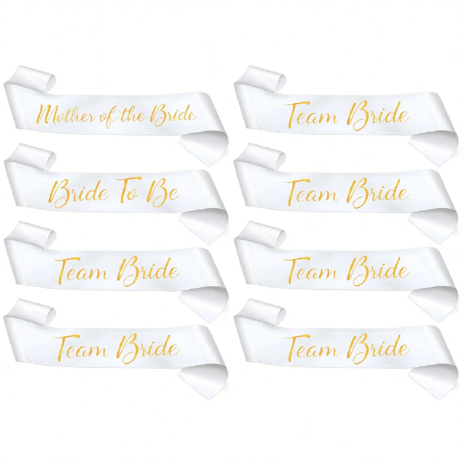 Elegant Gold Foil White Bridal Sash Set, Wedding Shoulder Sashes for Bride Bridesmaid Mother of Bride, Ideal Bridal Shower Wedding Party Favor Accessories