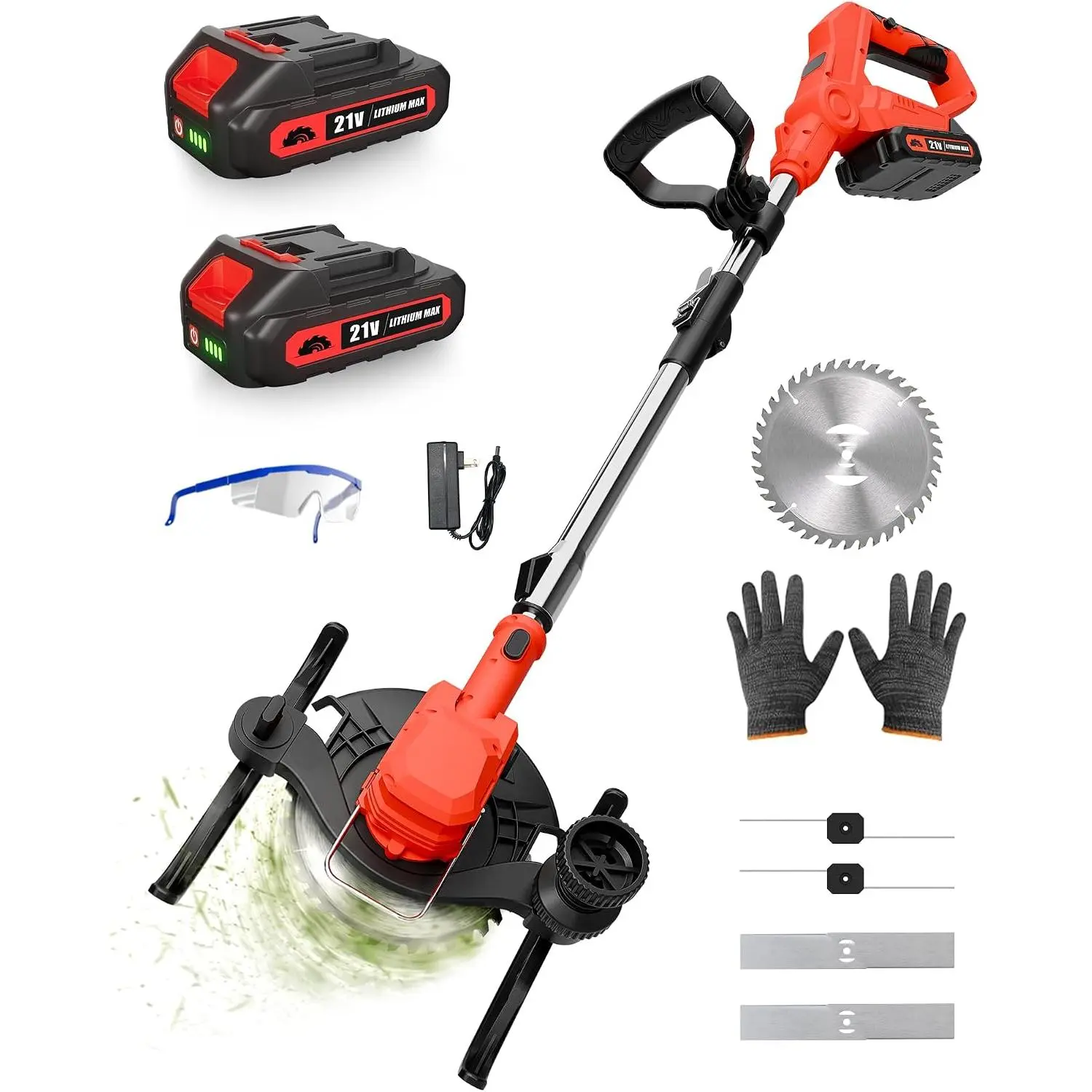 21V Weed Wacker Cordless,Weed Eater String Trimmer with 2x5.0ah  and Charger,3-in-1 Brush  Weed  Lawn Edger