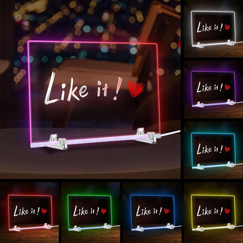 Christmas gifts,LED color luminous board, large-sized drawing board, 7 colors of lights, LED drawing board acrylic board with lights, LED drawing board with bracket, 7 marker pens, 2 cloths, erasable learning memo message board, Neon Accent Lights