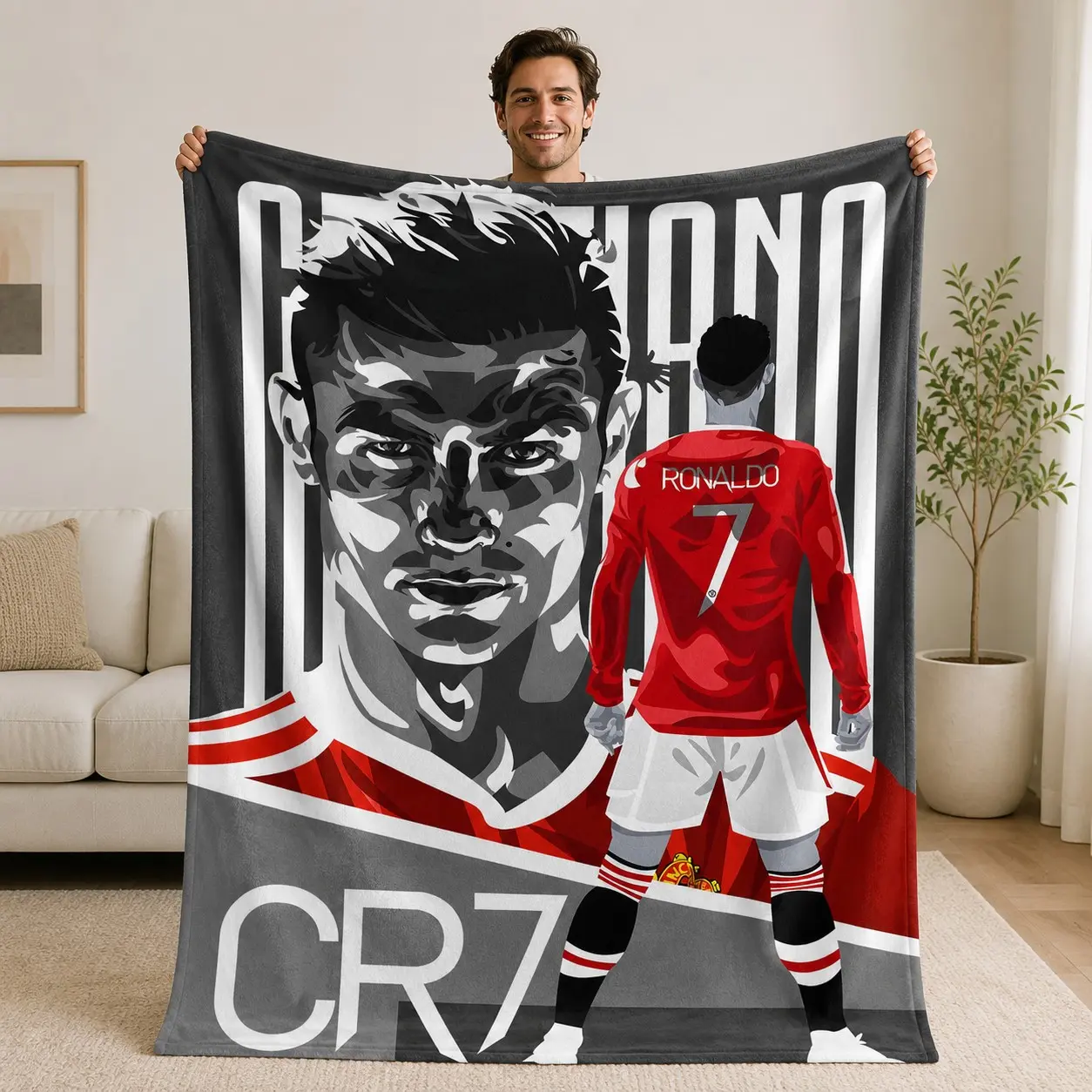 C Ronaldo Cr7 Football Star Print Flannel Blanket, Super Soft Lightweight Warm All-Season Sofa Bed Nap Mat, Bedroom Decor Travel Camping Gift