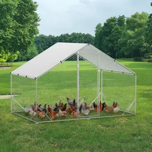 Heavy Duty Metal Chicken Coop – Large Walk-In Poultry Cage with Spire Roof, Galvanized Hen & Duck House, UV & Waterproof Cover for Outdoor Farm & Yard – Size: 9.8 x 19.7 x 6.6 ft