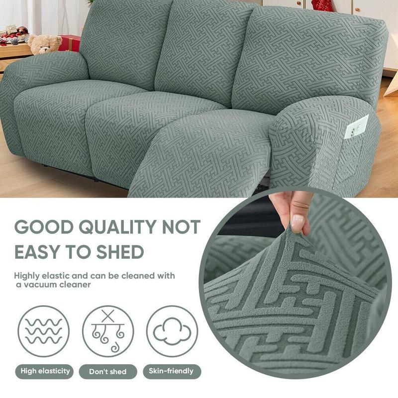 1/2/3 Seater Solid Color Elastic Washable Recliner Cover, Stretch Jacquard Armchair Covers Couch Slipcover With Pocket for Home Living Room Office