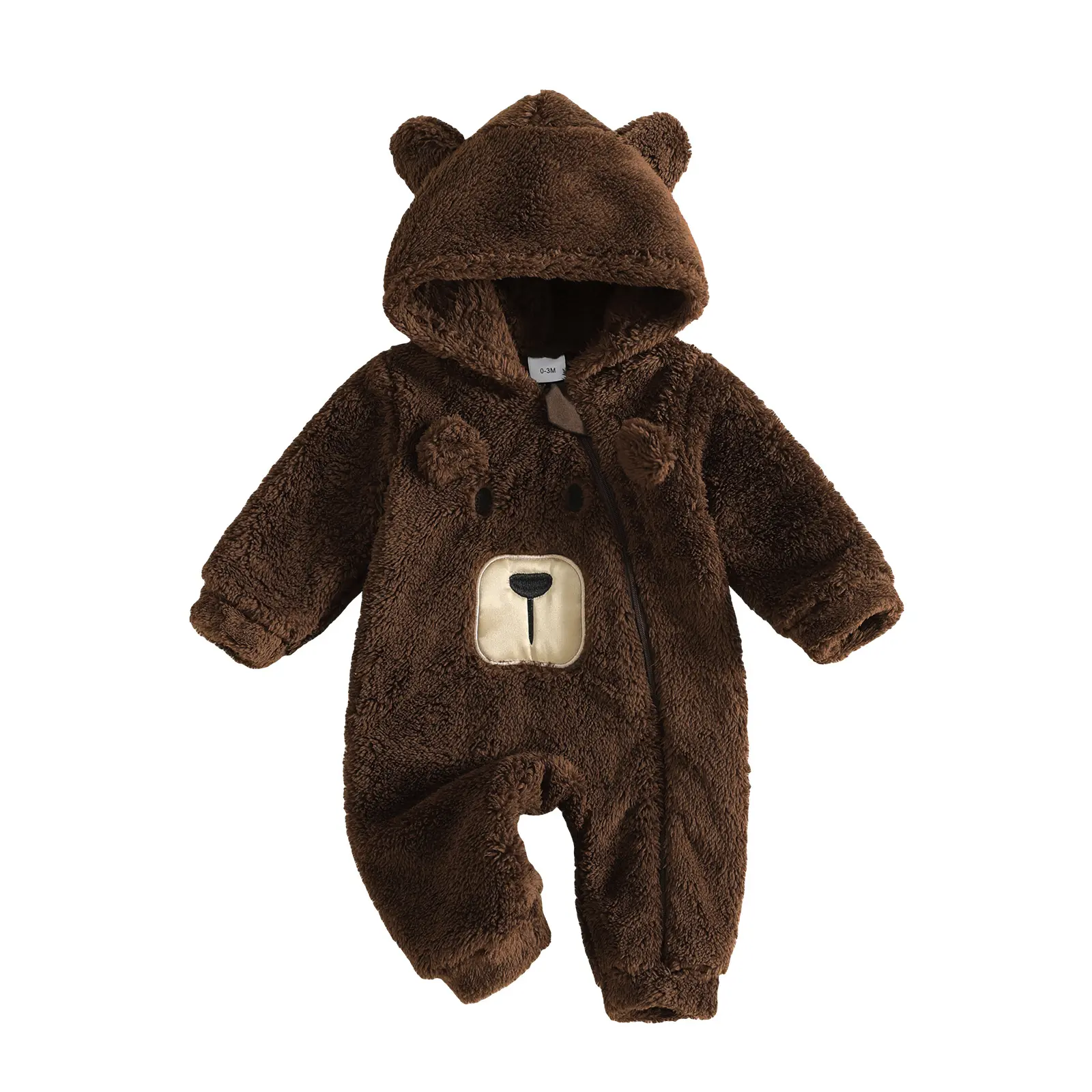 Infant Baby Little Boy Girl Winter Snowsuit Bear Costume Long Sleeve Front Zipper Hood Jumpsuit Warm Clothes 0-24 Months