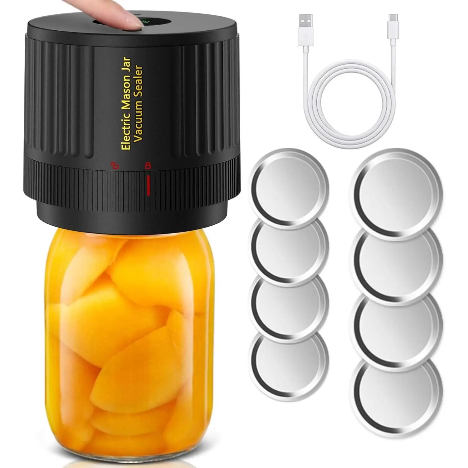 New Cordless Electric Mason Jar Vacuum Sealer Kit - Black Kitchen Food Storage Tool with Wide Mouth Fit, Jar-Sealing Function for Regular-Mouth Containers, Seals Jars