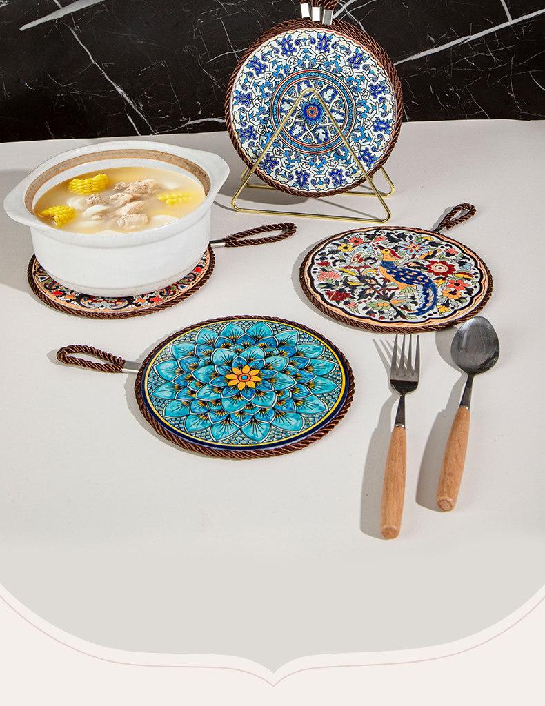 Retro Heat Resistant Mat for Cast Iron Enamel Dutch Oven Ceramic Tableware Non-Slip Kitchen Heat Insulation Pad for Dining Table Plate Heat Protection