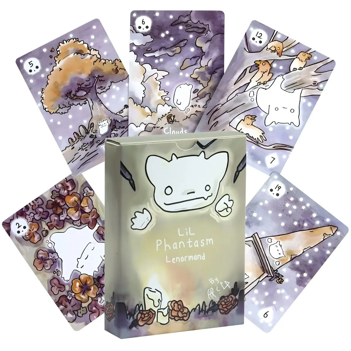 Little Phantom Lenormand Tarot Deck, 36 Cards, Watercolor Style, Ideal for Card Games & Collectors, Perfect Gift for Halloween, Christmas, Thanksgiving, Birthday