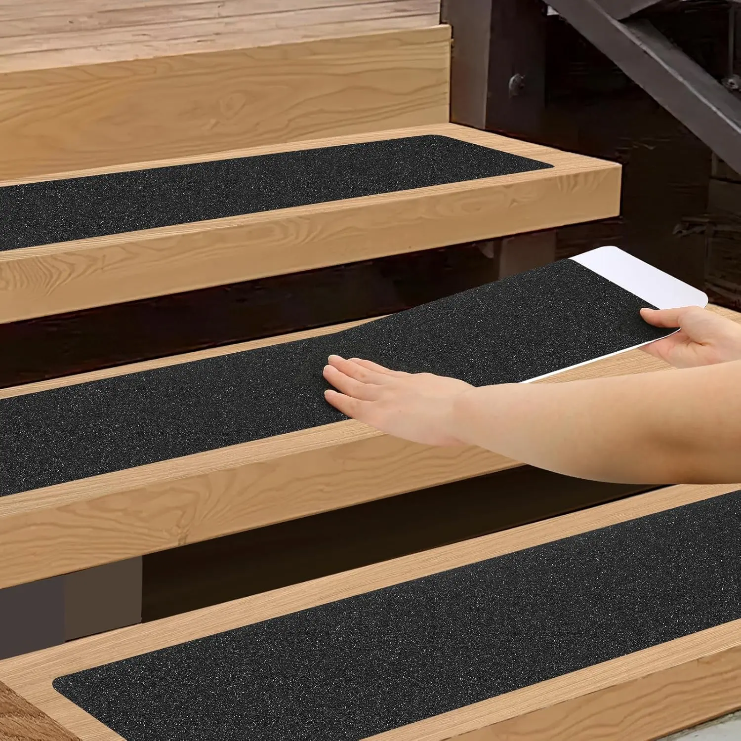 Outdoor Stair Treads Non-Slip Step Strips for Wooden Steps 5 Pack 6” x 30” Anti Slip Grip Tape Precut for Outside Stairs, Non Skid Stair Tread Mats Weather Resistant for Outdoors, Black