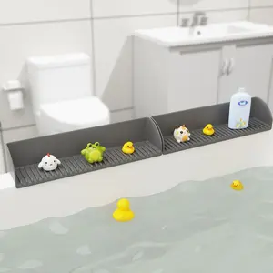 Bath Tub Splash Guard for Kids, Silicone Bathroom Game Rack, Toy Tray and Storage Shelf, Prevents Water Overflow and Floor Mess